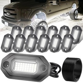 12 Pods Aluminium Rock Lights,6500K Super Bright LED Light,36 High Power Chips, IP68 Waterproof,for Pickup Trucks SUV UTV ATV RZR Car Boats（with 32.8FT Wire）