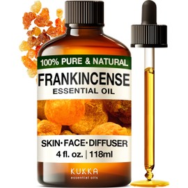Kukka Frankincense Essential Oil for Face & Skin - 4 Fl Oz - 100% Pure Natural Frankincense Oil Made from Ethiopia Resin - A Holy & Woody Scent for Body Comfort, Aromatherapy & DIY Soap Making