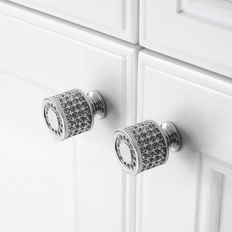 Candeon Crystal Furniture Knobs, Pack of 2 Silver Knobs, Cupboard