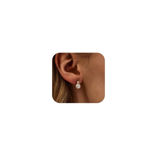 FUNEIA Pearl Earrings Silver 925 Stud Women's White Freshwater Pearl