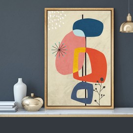 MUDECOR Framed Canvas Print Wall Art Mid-Century Modern Colorful 1960s Polygons Abstract Shapes Illustrations Minimalism Decorative Bohemian Multicolor Geometric Retro for Bedroom - 16"x24" Natural