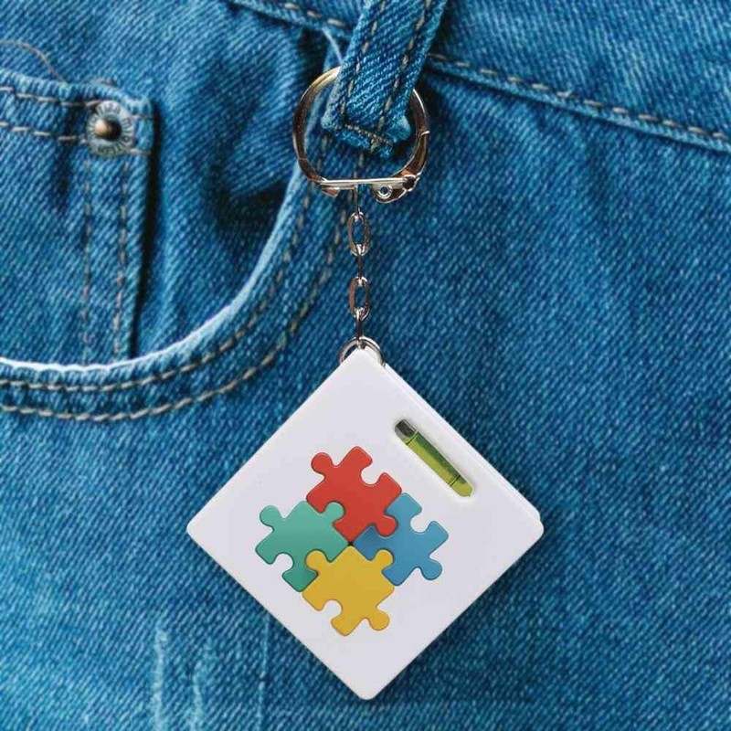 'Four Puzzle Pieces' Keyring Tape Measure/Spirit Level Tool (KM00043638)