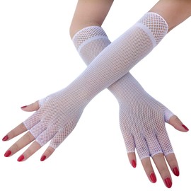 Seeksmile Elbow Length Half Finger Fishnet Gloves (White)