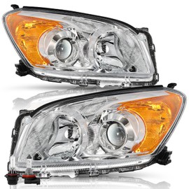 BRYGHT Halogen Headlight Assembly Fit for 2009 2010 2011 2012 Toyota Rav4, 09 10 11 12 RAV-4 OE Style Black Housing with Amber Reflector, WITH BULBS