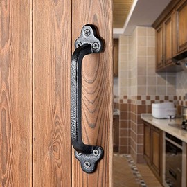 Paquete de 2 manijas de puerta rústica, manija de puerta corrediza de granero de hierro fundido de 9 pulgadas, manija de puerta de metal vintage negra, manija de valla larga antigua para