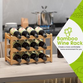 BMOSU Bamboo Wine Rack Wine Storage Cabinet Shelf 12 Bottle Wine Racks Countertop Sturdy for Kitchen Dining Room Pantry - 3 Tiers Wine Rack(Natural)