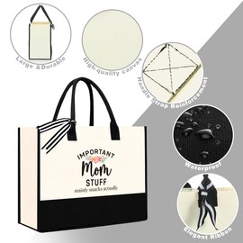 YUANHAO Mom Gifts Tote Bag, Important Mom Stuff Tote, Mother's Day Gift,Mom Gifts Birthday for Mom Handbag Shopping Bag Grocery Bag Utility Tote