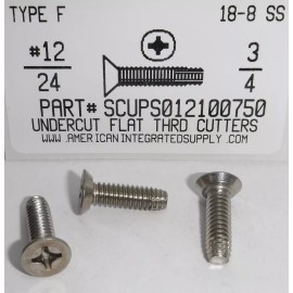 AMERICANINTEGRATEDSUPPLY.COM #12-24x3/4 Undercut Flat Phil Thread Cutting Screws Type F Stainless Steel (25)