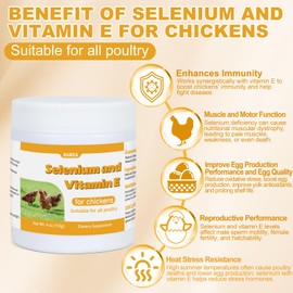 Selenium and Vitamin E Powder for Chickens, Selenium for Chickens, Immune System, Muscle Support & Prevents, Improve Wry Neck, Selenium, Vitamin E Supplements, Suitable for All Poultry, Chicken & More