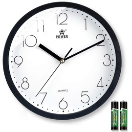 Laigoo 10 Inch Modern Wall Clock Silent, Black Wall Clocks Battery Operated, Non-Ticking, Quartz Movement, Office Analog Wall Clock with 2 AA Zinc Batteries