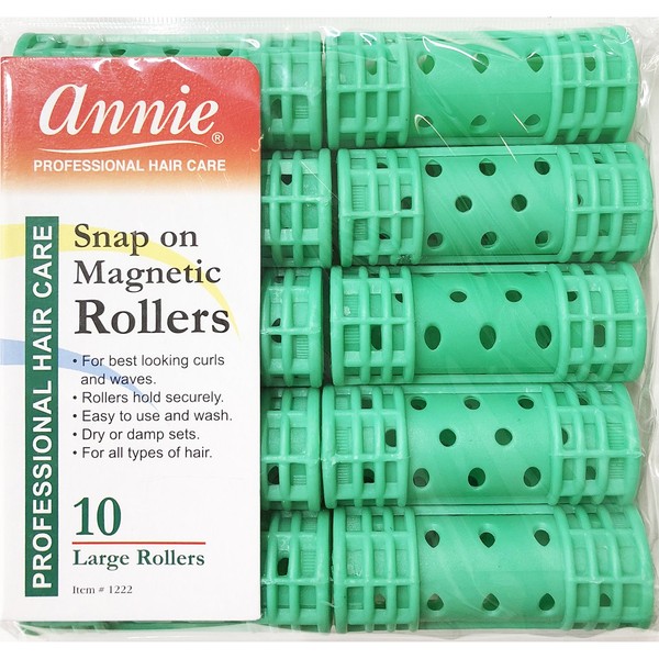 Annie Snap on Magnetic Rollers #1222, 10 Count Green Large 7/8 Inch (5 Pack)