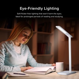 Tecgear Multifunctional LED Desk Lamp with Wireless Charger, USB Charging Port, 4 Light Modes, 6 Brightness, Touch Control, 1/2 hr Auto Timer, Eye-Caring Office Lamp with Adapter (White)