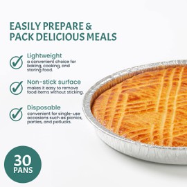FUNSTITUTION Round Disposable Aluminum Pie Pans (30 Pack) - 9 Inch Disposable Pie Pans - Round Aluminum Foil Pans For Baking, Grilling, Cooking, Storing, Prepping - Pie Tins