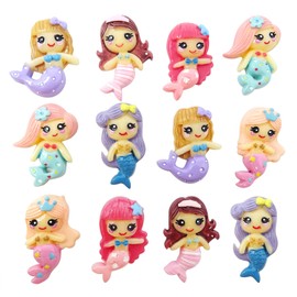 Honbay 12PCS Cute Mermaid Flatback Resin Charms Small Mermaid Slime Charms Ocean Theme Resin Embellishments Cartoon Mermaid Girl Resin Cabochons Crafts Decoration Accessories - 6 Styles