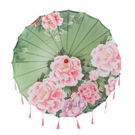 THY COLLECTIBLES Classic Chinese Art Asian Style 33" Silk Parasol Umbrella with Tassels for Wedding Parties, Photography, Costumes, Cosplay, Decoration And Other Events (Green with Peonies)