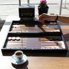 PARK & OZ Walnut 19 inch Premium Turkish Backgammon & Chess Set – Handmade 2-in-1 Wooden Board Game with Glossy Finish – Luxury Checkers & Dice – Foldable & Travel-Friendly