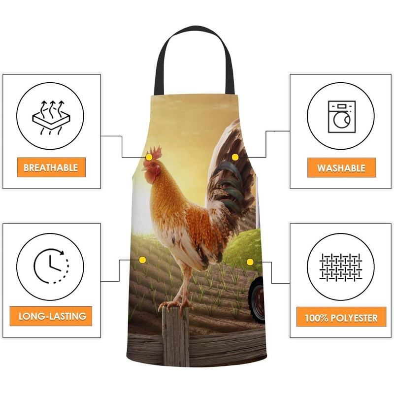 BGBDEIA Rooster Apron Adjustable Neck Bib Apron for Men Women,Suitable