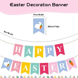 JEYORZY 1 Set Ostern Deko Girlande, Happy Easter Banner, Frohe Ostern Banner Osterhasen Girlande, Osterdeko zum Aufhängen, Ostereier Deko zum Aufhängen für Osterdeko Partyzubehör