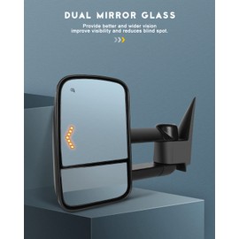 OCPTY Pair of Power Adjusted Heated Towing Side LED Turn Signal Manual Telescopic Tow Mirrors Fit for 2003 2004 2005 2006 2007 for Chevy for GMC Silverado Sierra (07 Classic Models)