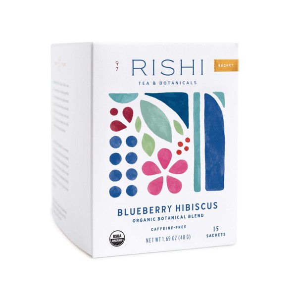Rishi Tea Blueberry Hibiscus Herbal Tea | Immune System Booster, Organic, Antioxidants, Caffeine-Free, Sweet, Tangy | 15 Sachet Bags, 1.69 oz (Pack of 1)
