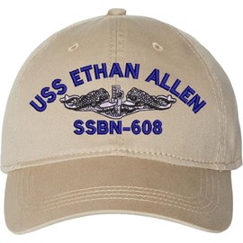 USS Ethan Allen SSBN-608 with Silver Dolphins Unstructured Dad Cap (Khaki)