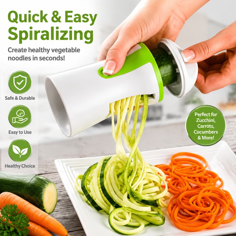 Vegetable Spiralizer Slicer for Healthy Cooking – 3-Blade Spiral Cutter