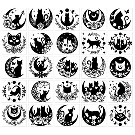 GLOBLELAND 25Pcs Cat Moon Silhouette Mason Jar Decals Stickers Flower Leaves Butterfly Animal Plastic Silhouette Wall Decals Stickers Adhesive Lantern Jar Stickers Window Lamp Glass Art Home Decor
