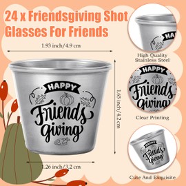 Quasynel 24 Set Happy Friendsgiving Shot Glasses - 2.36oz Stainless Steel Friendsgiving Drinking Cups with Thank You Cards Organza Bags Thanksgiving Gifts Party Favors for Guests