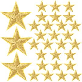 Mxxipp 30pcs Gold Star Embroidered Patches, Iron on Mini Star Embroidery Applique, Sew on Stars Repair Patch Decorative Patch for Dress Shirt Jeans Jacket Bag Hats Embellishments