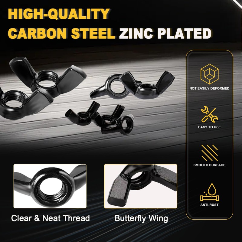 Siptenk Black SAE Wing Nuts 125PCS, #6-32#8-32#10-24 1/4"-20 3/8"-16 5/16"-18