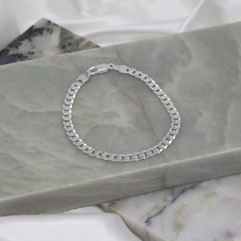 Men's Flat Curb Chain Necklace/Bracelet Chain Link Flat Square Sterling Silver 5mm | Tuscany Silver, Silver