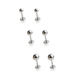 Krstudent 3 Pairs Titanium Earrings Studs, Hypoallergenic Gold Silver Black Plated Stud Earrings for Women Girls Men (3mm/4mm/5mm)