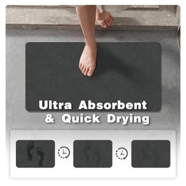 Quick Dry Bath Mat, Bathroom Rugs Non Slip Washable Thin Absorbent Bath Mat Fits Under Door Bathroom Floor Mat Perfect for Bath, Shower, or Sink 20"x30" Black