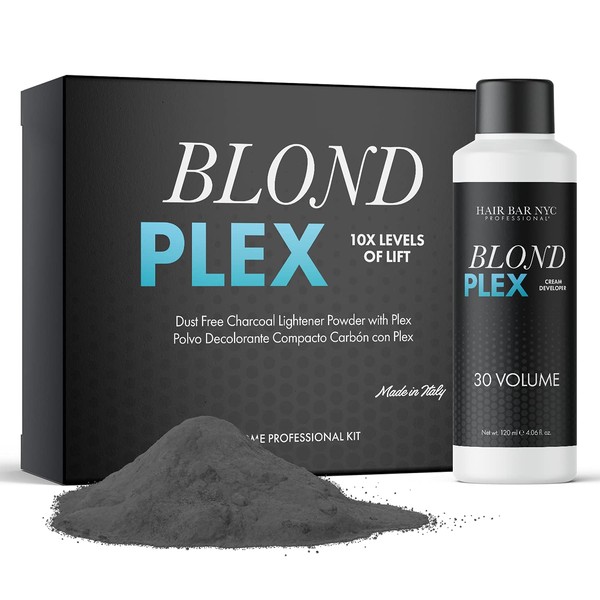 Hair Bar NYC Blond Bond Plex Extreme Lifting 10X Levels - Black/Charcoal Dust Free Lightener with Hydrolized Keratin & Bond, Hair Bleach Powder Cool-Toned & Bright Finish - Made in Italy 60g / 2.11oz
