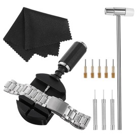 JJUNW Watch Strap Repair Tool Set, Adjust Watch Strap Tool, Watch Tool, Pin Remover for Watch Straps, Shortening with Watch Regulators, Watch Pins, Hammers, Spring Bars, Pack of 11, black