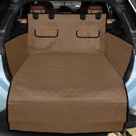 NESTROAD SUV Cargo Liner for Dogs, Waterproof Dog Trunk Cargo Cover Mat for Backseat,Nonslip Dog Seat Cover with Side Walls Protector and Bumper Flap for SUVs and Trucks,Universal Size,80"×88",Brown