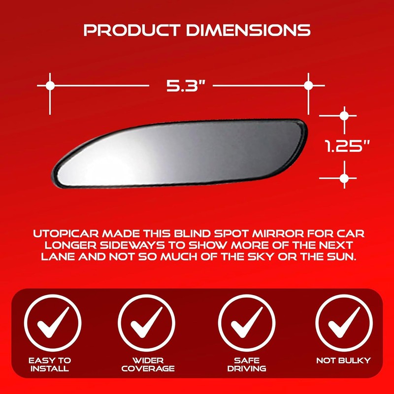Utopicar Long Blind Spot Car Mirror Aesthetic Convex Mirrors -