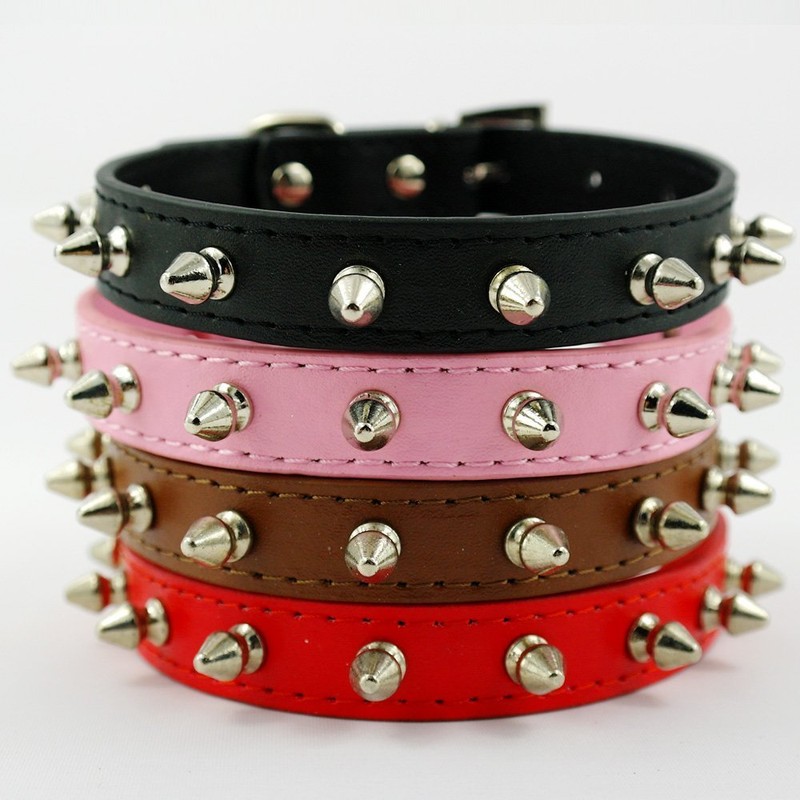 Dogs Kingdom Pu Leather One Row Studded Spiked Adjustable Dog