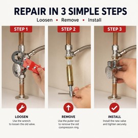 6 Pcs Angle Stop Wrench Kit with 1/2" Compression Sleeve Puller