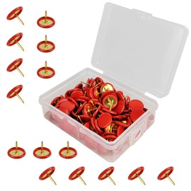 100 Pcs Drawing Pins, Metal Flat Push Pins, Thumb Tacks, Round Head Drawing Pins with Storage Box for Map, Photo Wall, Office, Corkboards (Red, 100)