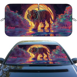 Tiger Car Windshield Sun Shade Colorful Art Fantasy Psychedelic Heatshield Front Window Car Sun ​Shade Windshield Blocks UV Rays Sun Visor Protector for Car Sedan Truck SUV Accessories 59x31.5 Inch