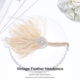 Asooll Vintage 1920s Feather Headpiece Pearl Crystal Flapper Headband Party Prom Hair Accessories for Women and Girls