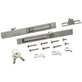 Wright Products - Keyed Flush Mounted Sliding Patio Door Latch Set, Aluminum Grey - Replacement Locking Flush Handle