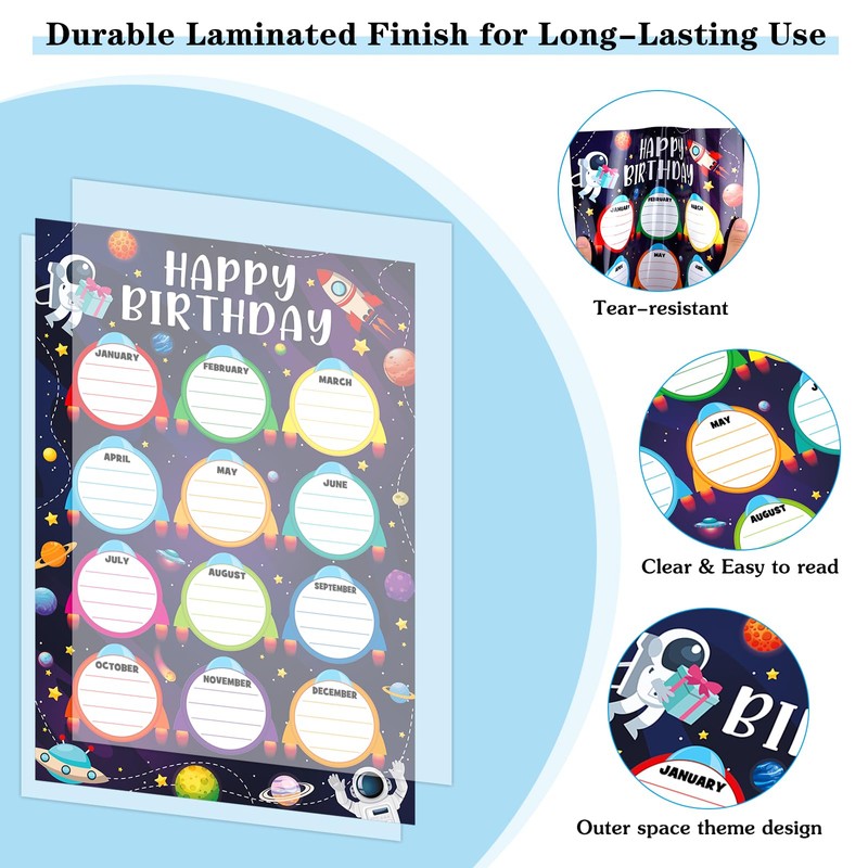WhatSign Outer Space Birthday Chart - Reusable Laminated Classroom Calendar