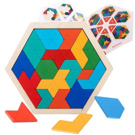 Wooden Puzzle Geometric Tangram Colorful Shape Design 3D Logic IQ Game Thinking Toys Gift for Teens (Colorful)