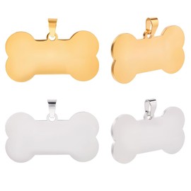 Beebeecraft 10Pcs 2 Colors Stamping Blanks with Hole 0.9x1.6 Inch 304 Stainless Steel Blank Dog Pet ID Tags for Engraving Bone Metal Charms for DIY Craft Message Word Jewelry Making