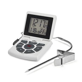 CDN DTTC-W Instant Read Digital Food Thermometer with Probe, 3-in-1 Functions (Thermometer/Timer/ Clock), Easy to Read Display, White