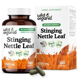 Wild & Organic Stinging Nettle Leaf Capsules 1000 mg - Stinging Nettle Herb for Urinary Support - 180 Urtica Dioica Extract Capsules - 90 Days Supply - Vegan, Non-GMO, Gluten-Free, No Fillers