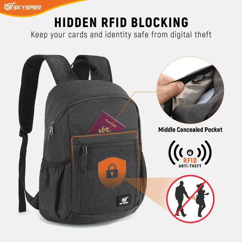 SKYSPER Anti Theft Hiking Backpack, 18L RFID Packable Travel Daypack,