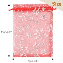 G2PLUS Red Christmas Organza Bags, 13x18CM Snowflake Organza Bags, Large Xmas Gift Pouches for Presents, 50 PCS Xmas Snowflake Gift Pouches for Reindeer Food, Christmas, Advent Calendars